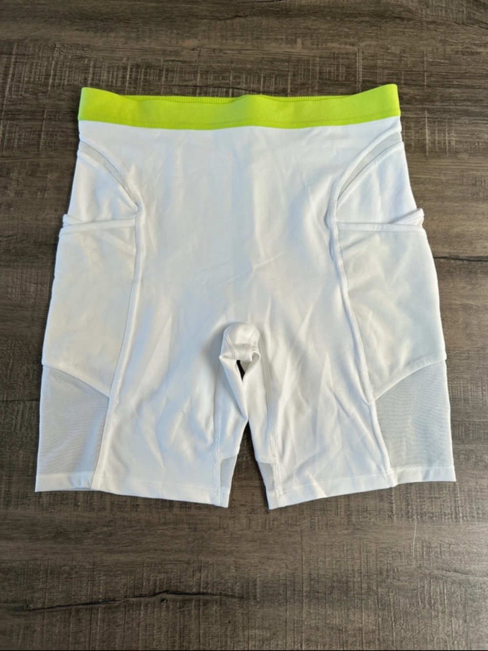 HALARA White Compression Shorts with Neon Yellow Waistband